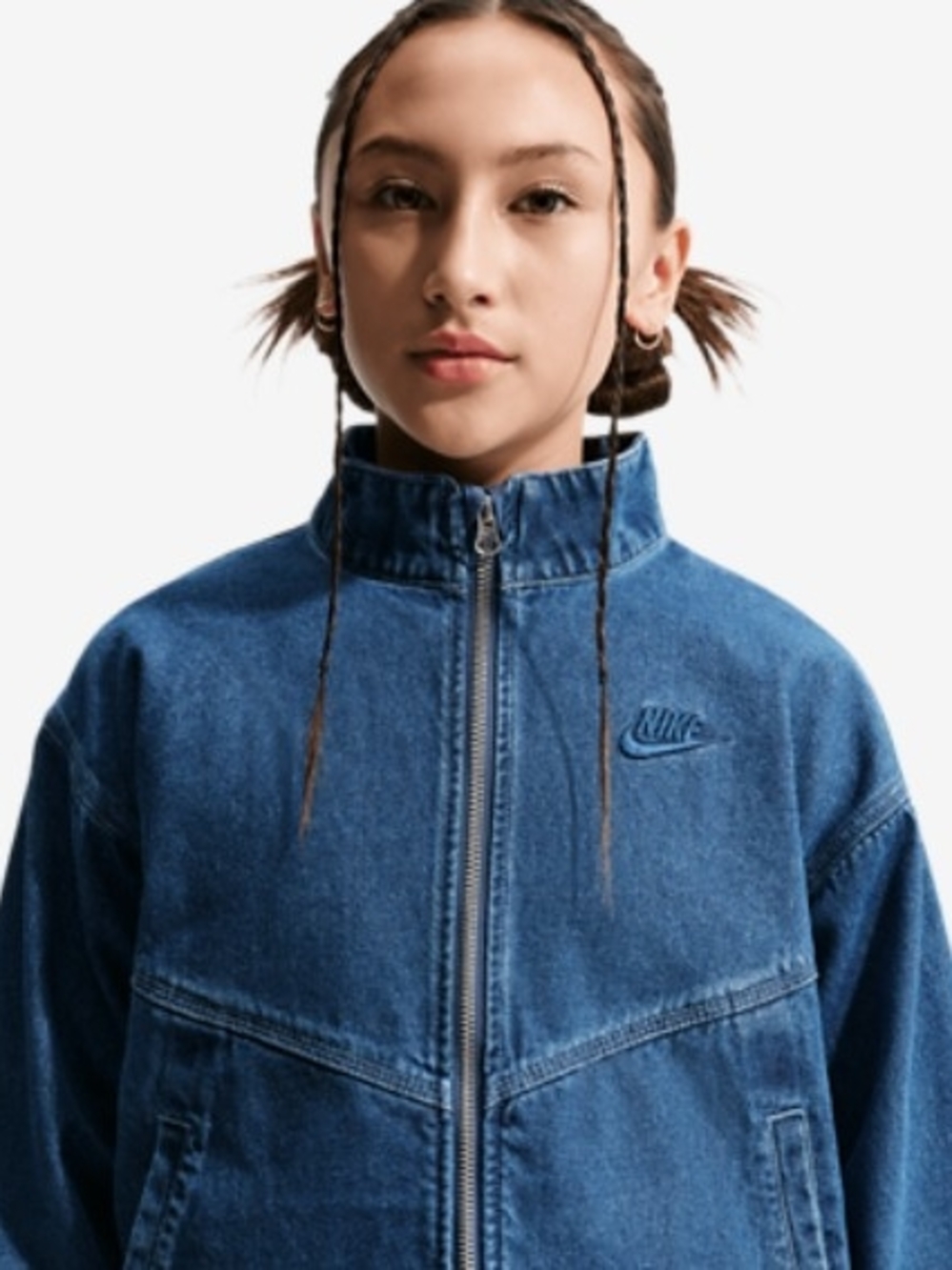 🆕Nike Girls Denim Zip-Up Jacket